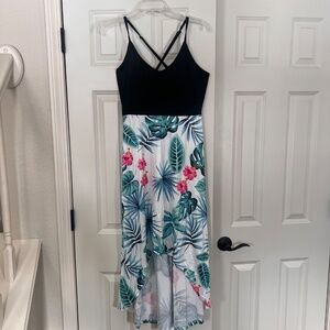 High Low Tropical Maxi Dress, Size Medium, NWT, Floral Asymmetrical